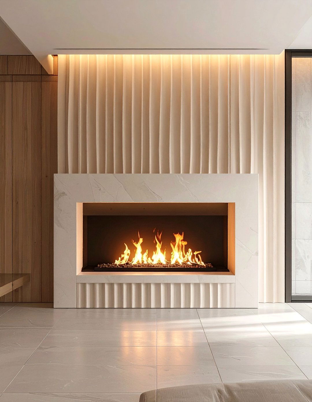 Fluted Texture Surround Treatments - 40 Modern Fireplace Ideas to Warm Up Your Home