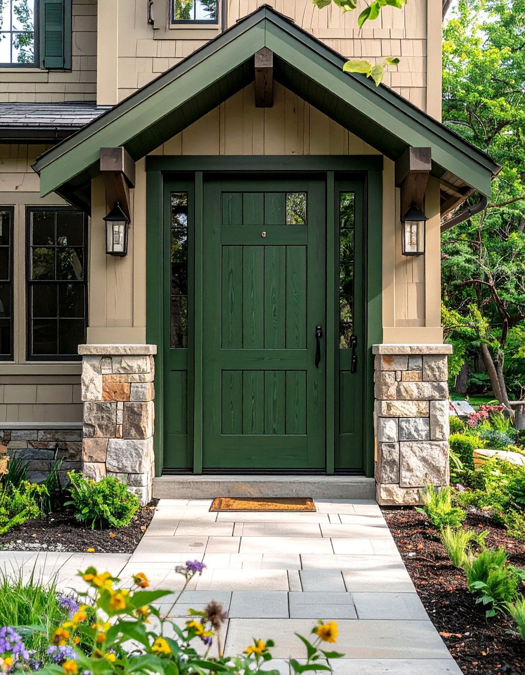 Forest Green Cedar Front Door - 20 Cedar Front Door Colors Ideas to Boost Curb Appeal