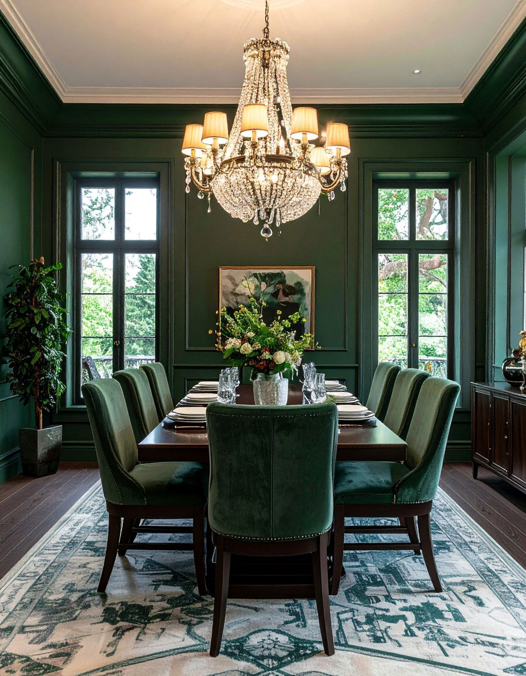 Forest Green Dining Room with Dark Wood Furniture - 40 Green Dining Room Ideas for a Fresh Look