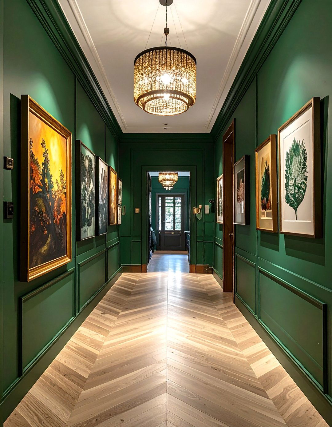 Forest Green Hallway with a Gallery Wall - 20 Green Hallway Ideas for a Fresh and Inviting Space
