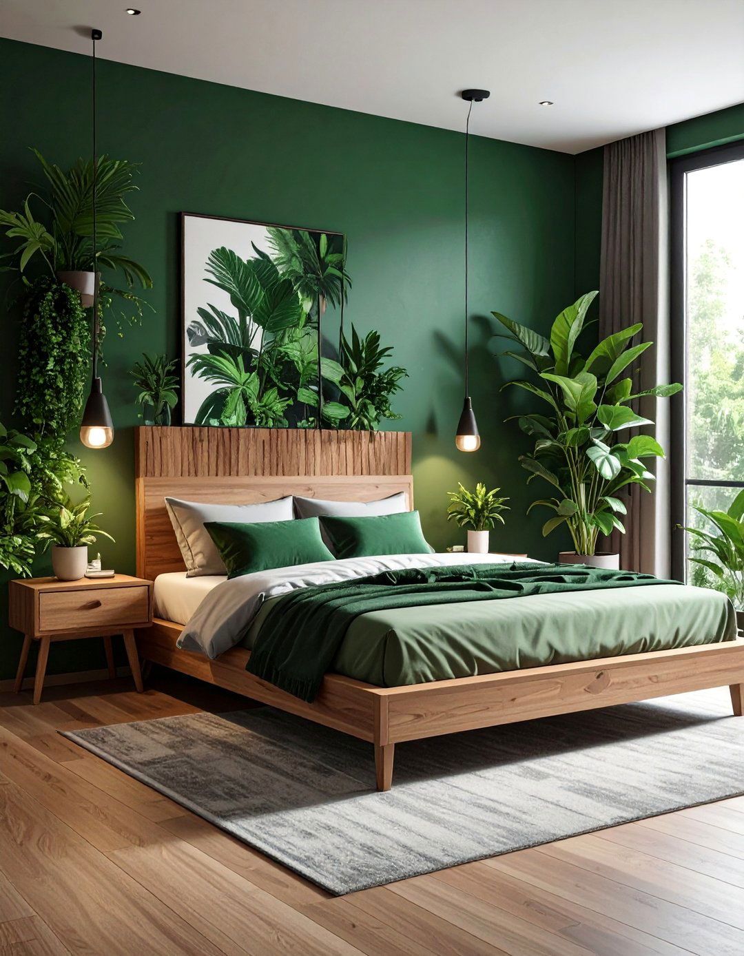 Forest Green and Natural Wood Tones - 25 Dark Bedroom Ideas for a Cozy and Moody Retreat