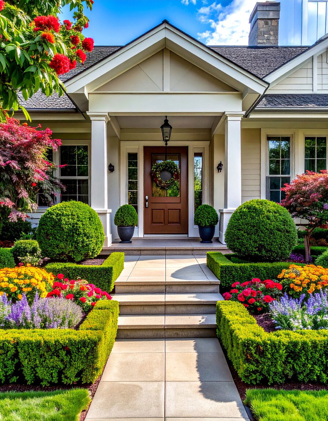 Formal Foundation Symmetry - 40 Front Yard Landscaping Ideas to Boost Curb Appeal