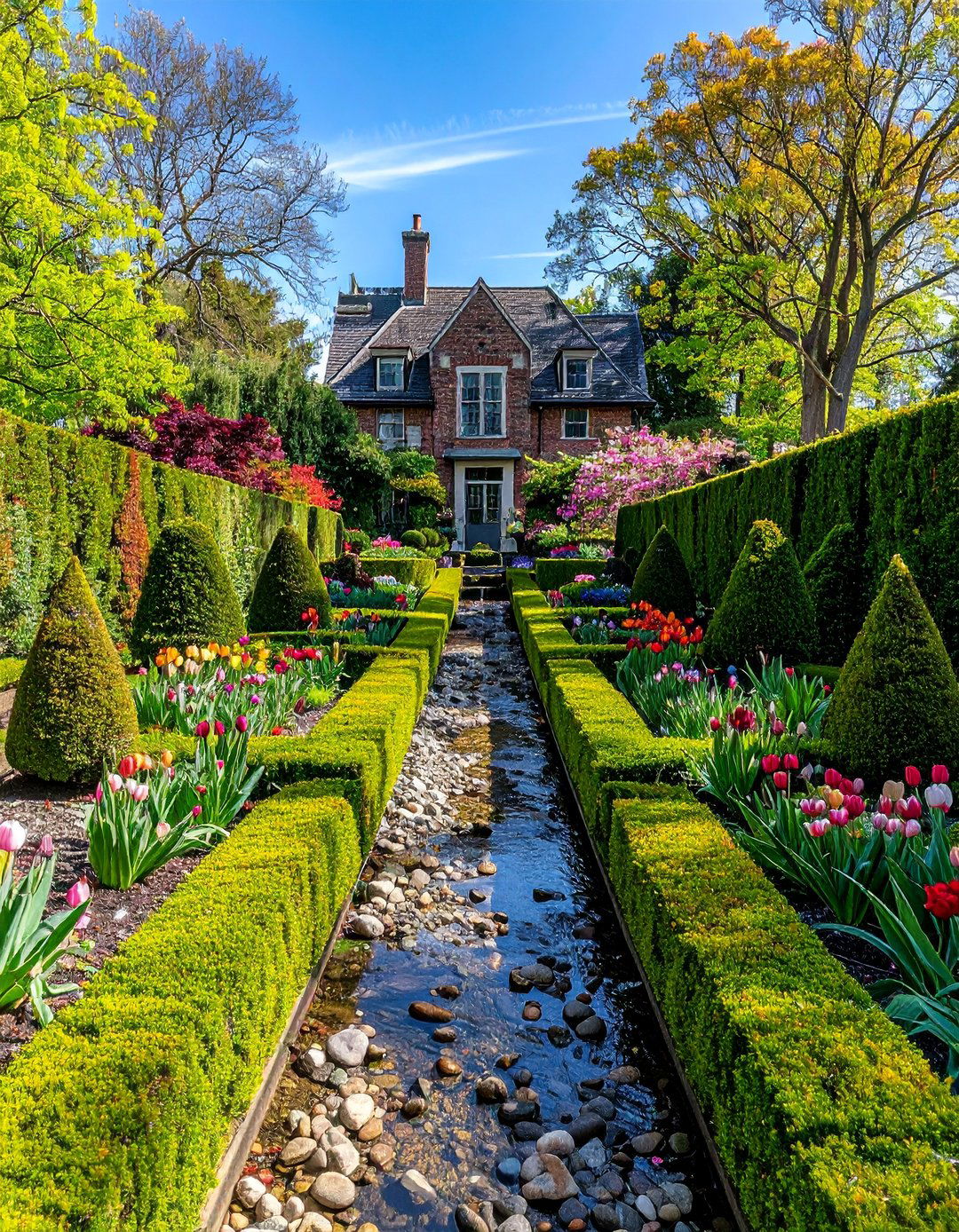 Formal Parterre Creek Design - 30 Front Yard Dry Creek Bed Landscaping Ideas
