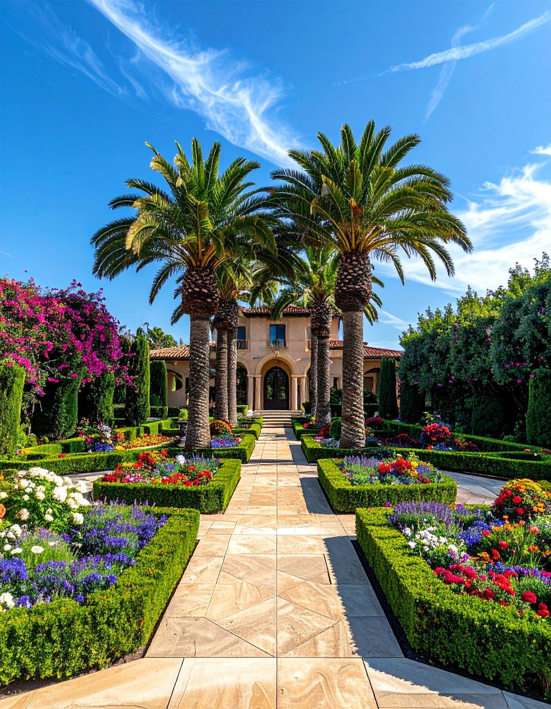 Formal Parterre Palm Design - 30 Front Yard Palm Tree Landscape Design Ideas