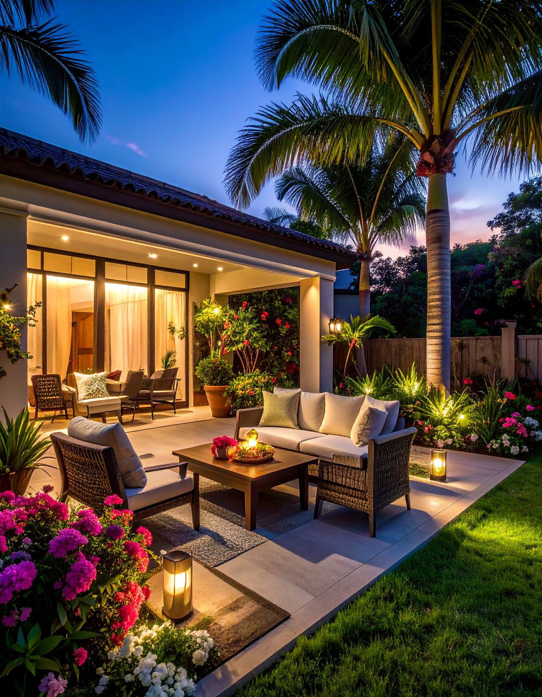 Fragrant Evening Palm Terrace - 30 Front Yard Palm Tree Landscape Design Ideas
