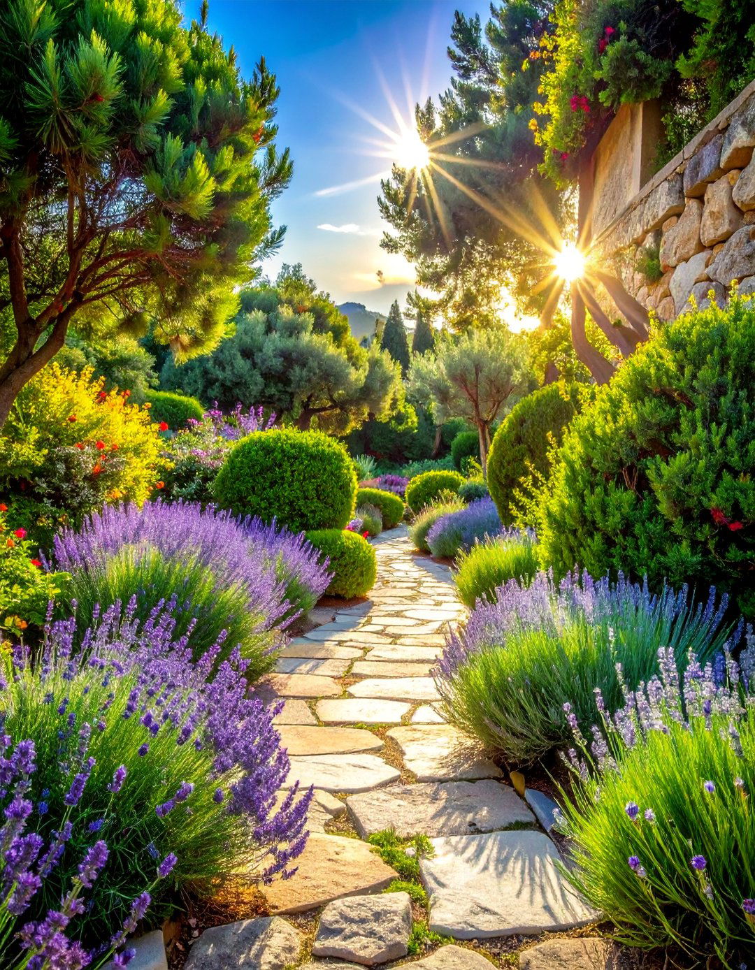 Fragrant Lavender and Rosemary Beds in a Greek Garden - 30 Greek Garden Ideas for a Mediterranean Oasis