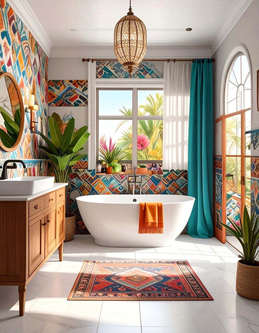 Free Spirited Pattern Mixing - 25 Boho Bathroom Ideas for a Free-Spirited Retreat