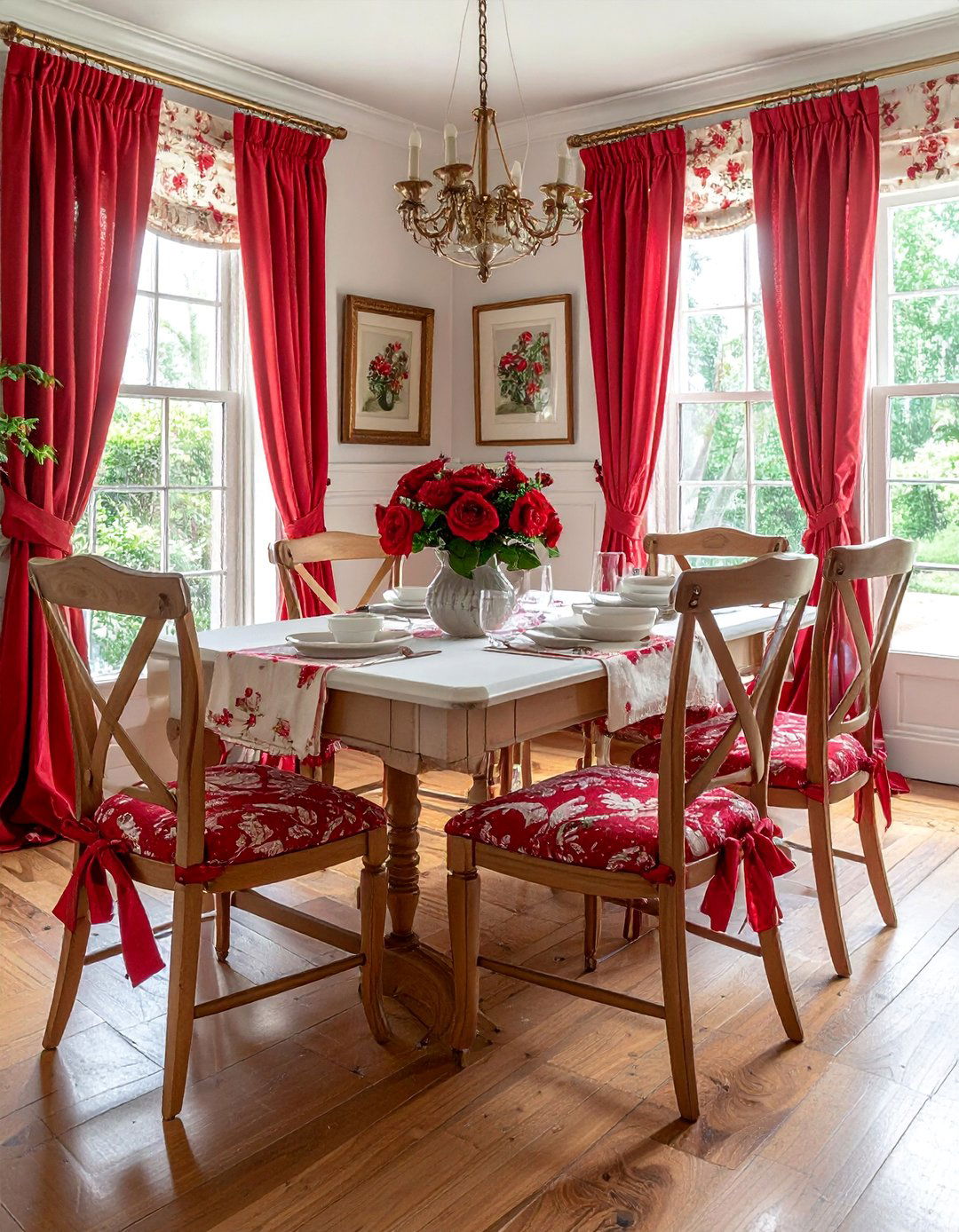 French Country Dining Room with Soft Patterned Chair Cushions - 40 French Country Dining Room Ideas for Elegant Entertaining