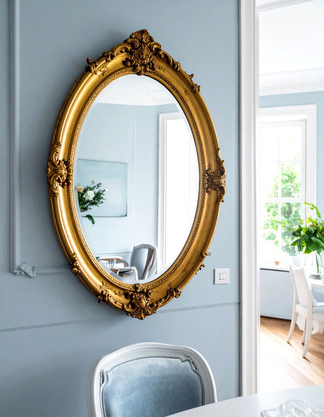 French Country Dining Room with a Large Gilded Mirror - 40 French Country Dining Room Ideas for Elegant Entertaining