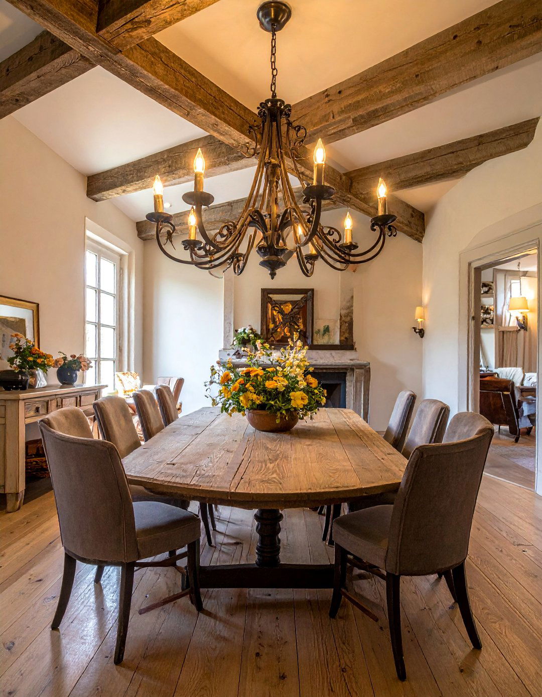 French Country Dining Room with a Wrought Iron Chandelier - 40 French Country Dining Room Ideas for Elegant Entertaining
