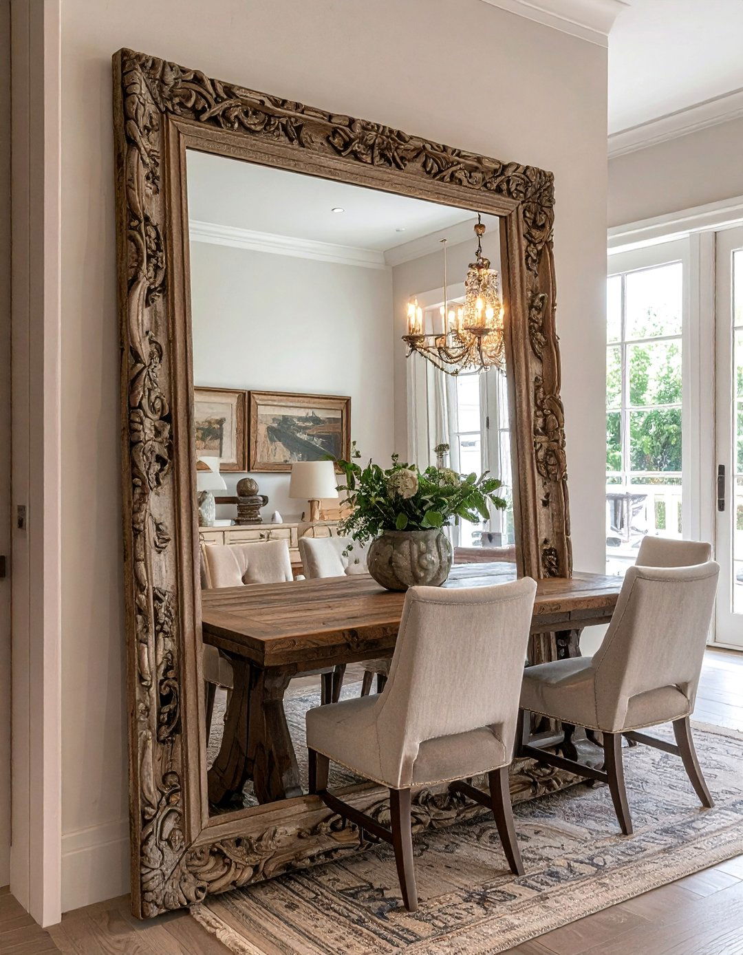 French Country Dining room with a Carved Wood Mirror Frame - 40 French Country Dining Room Ideas for Elegant Entertaining