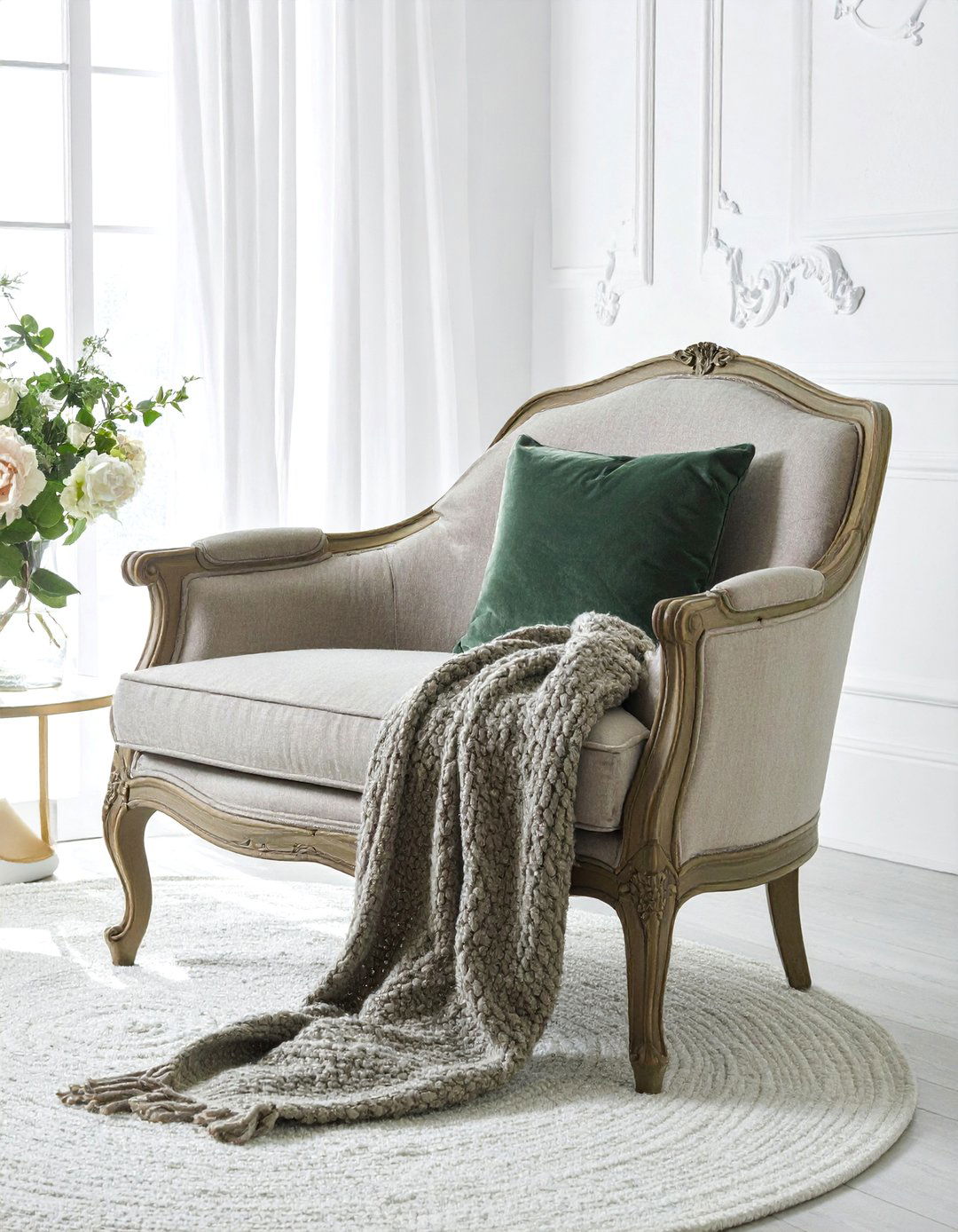 French Style Settee with a Soft Throw - 25 Shabby-chic Style Living Room Ideas for Charm