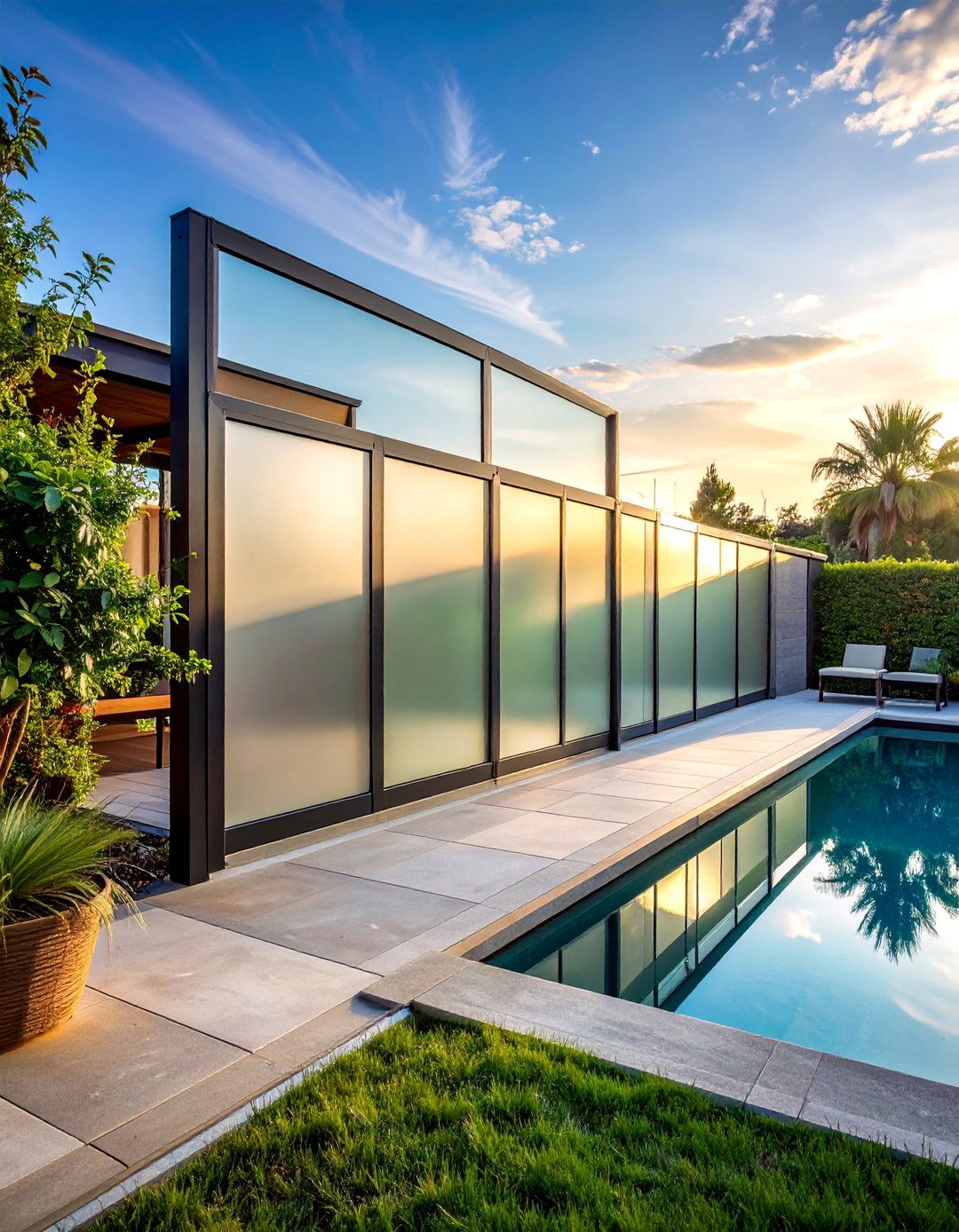 Frosted Glass Panel Garden Fence - 40 Garden Fence Ideas to Enhance Your Outdoor Space