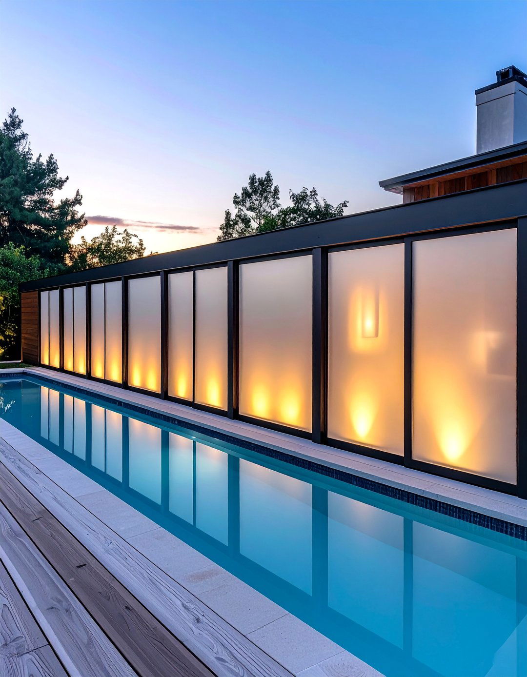 Frosted Glass Panels in Wood and Metal Frame - 25 Metal and Wood Fence Ideas for Your Outdoor Space