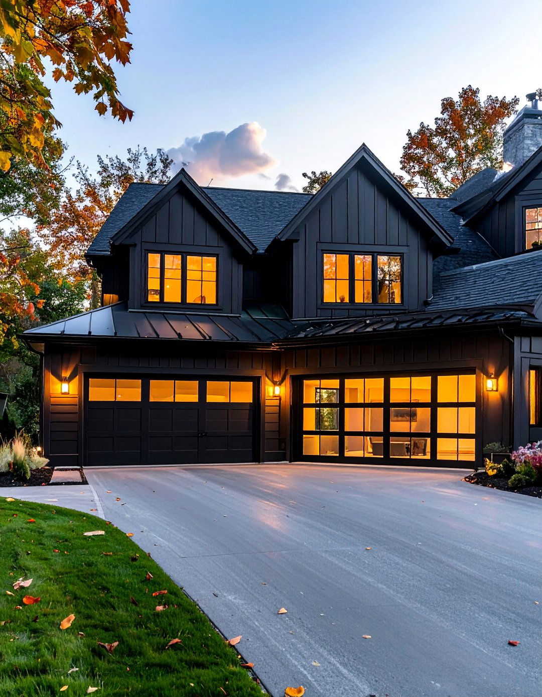 Full View Glass Garage Doors - 40 Black Modern Farmhouse Exterior Design Ideas for a Sleek Look