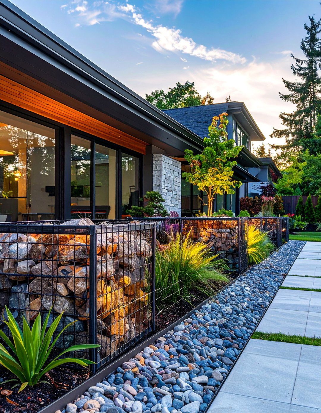 Gabion Wall Edging - 30 Driveway Edging Ideas to Enhance Your Curb Appeal