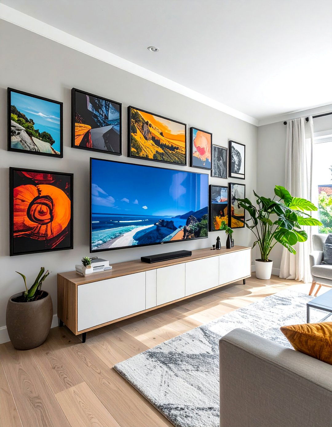 Gallery Wall Around a TV - 40 Gallery Wall Ideas to Showcase Your Style