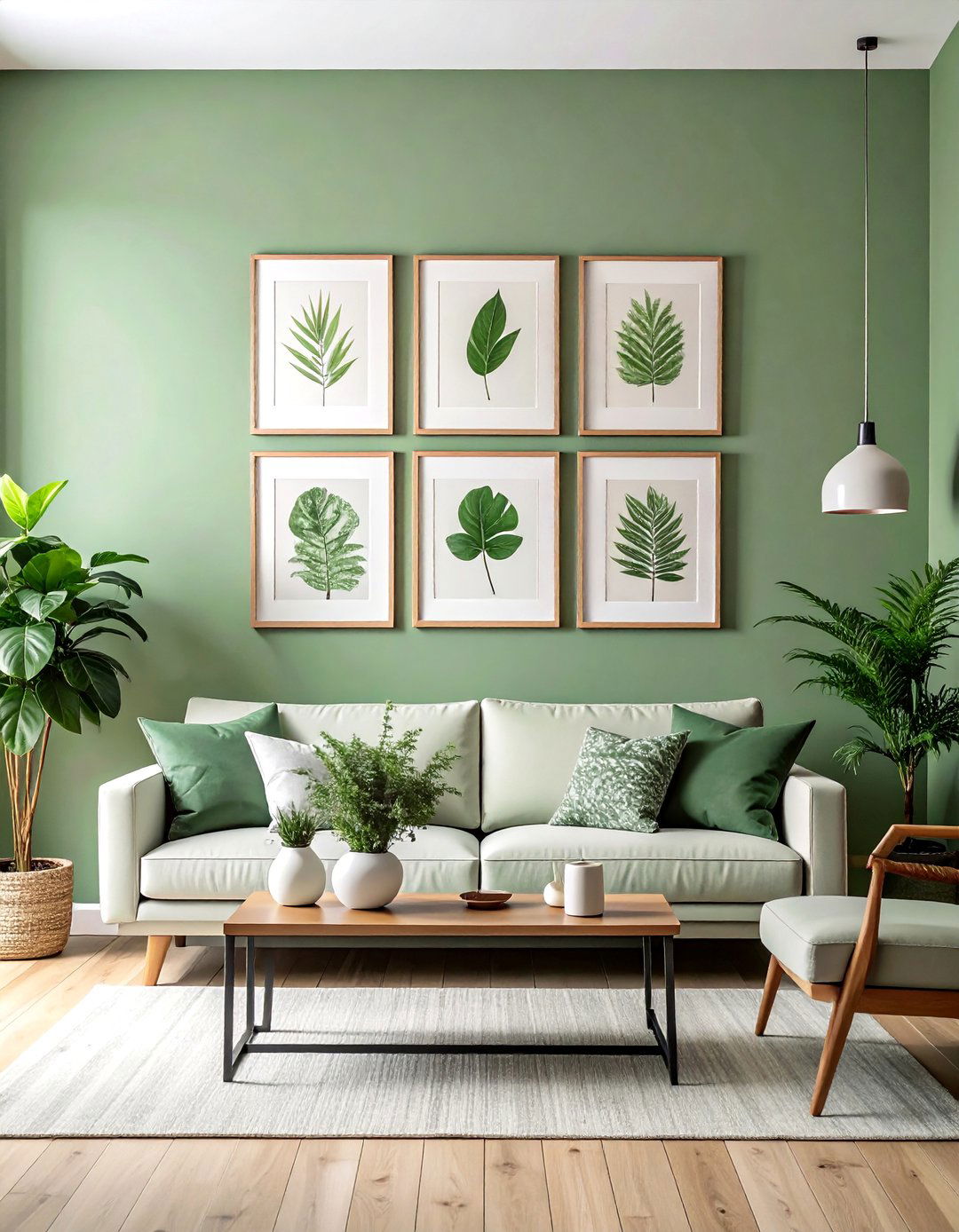 Gallery Wall of Botanical Prints - 25 Rustic Sage Green Living Room Ideas for Serenity