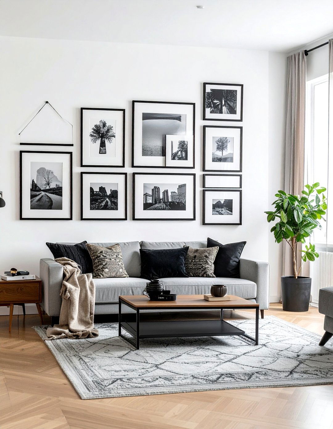 Gallery Walls with Cohesive Framing - 40 Transitional Living Room Ideas for Modern Homes