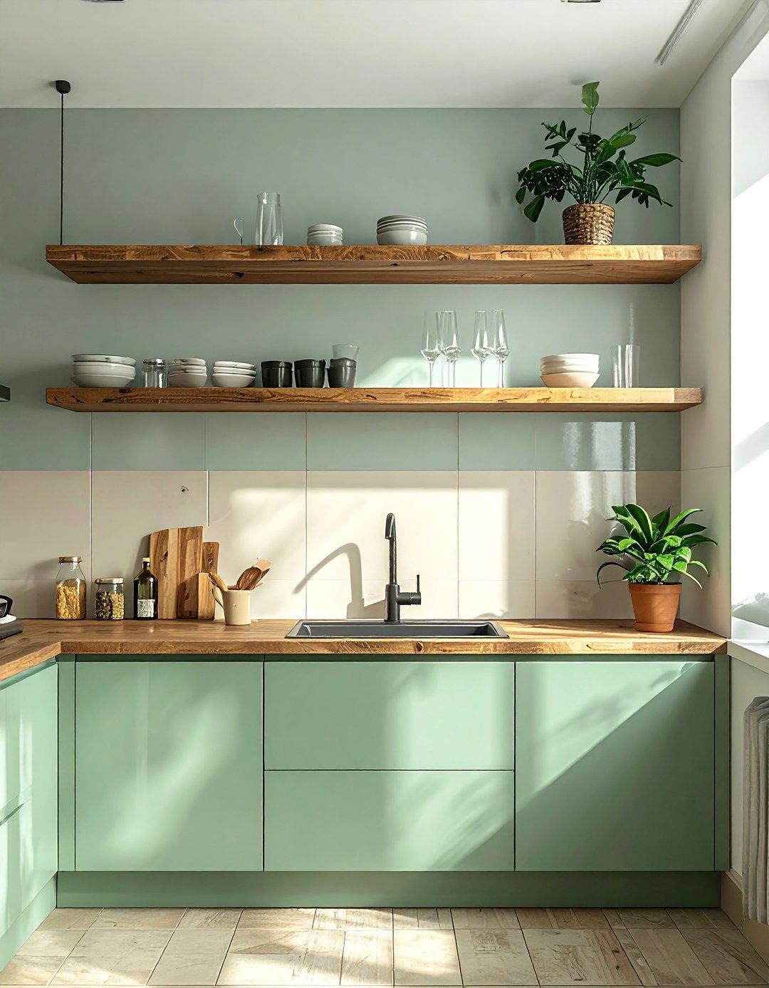 Galley Kitchen with Floating Shelves Above the Sink - 40 Galley Kitchen Ideas to Maximize Your Space