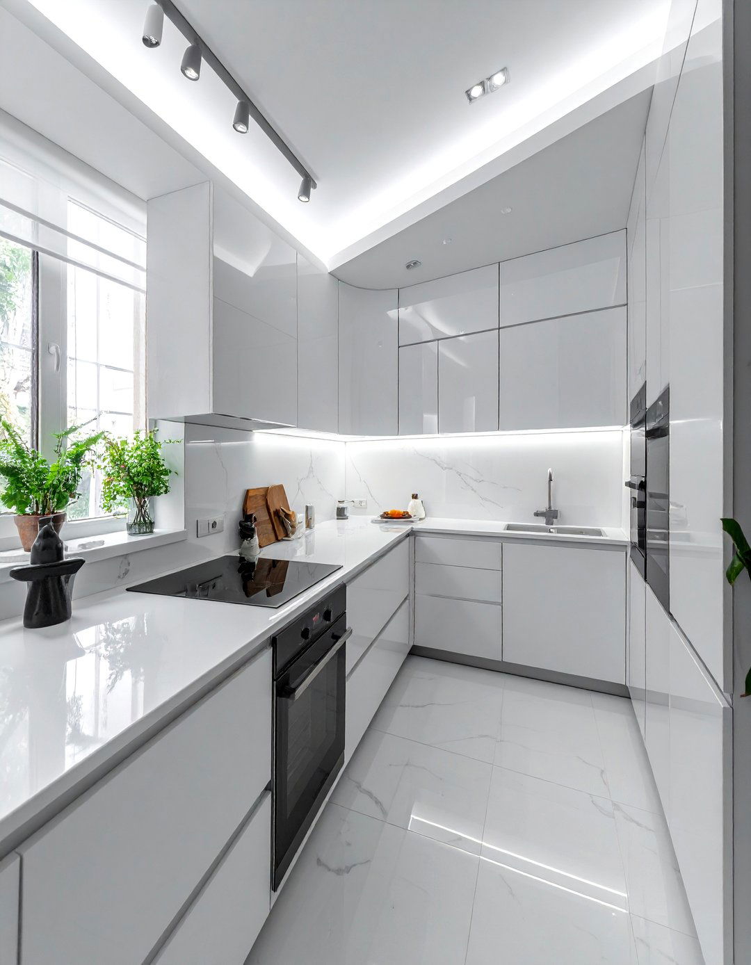 Galley Kitchen with High Gloss Lacquer Cabinets - 40 Galley Kitchen Ideas to Maximize Your Space