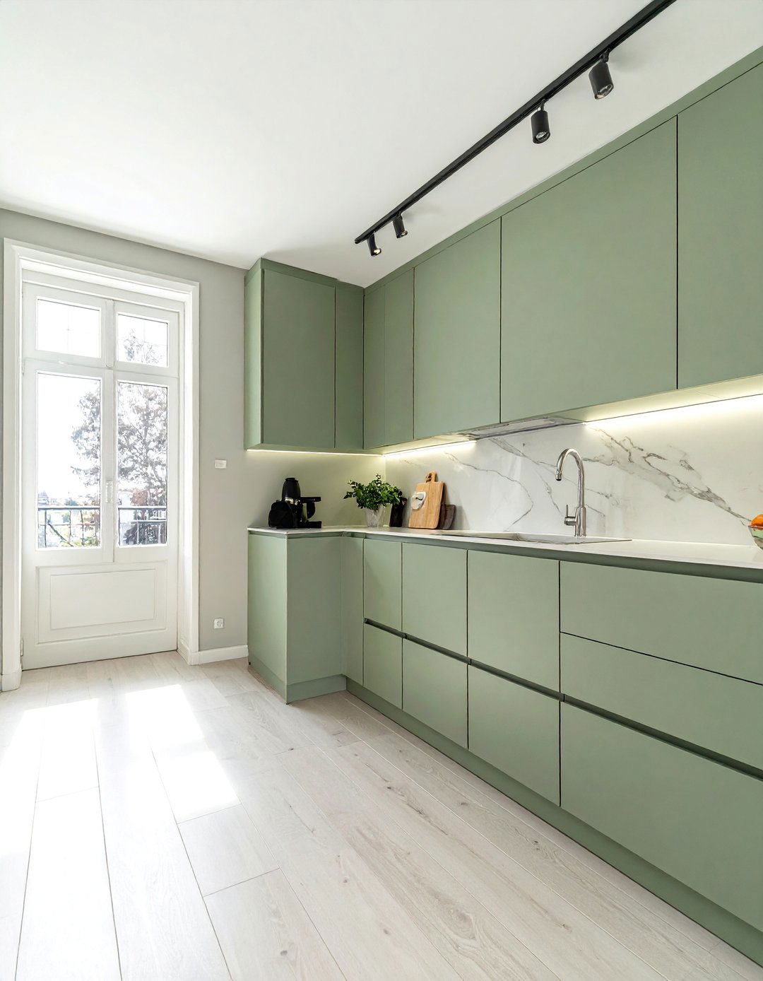 Galley Kitchen with a Consistent Color on Walls and Cabinets - 40 Galley Kitchen Ideas to Maximize Your Space
