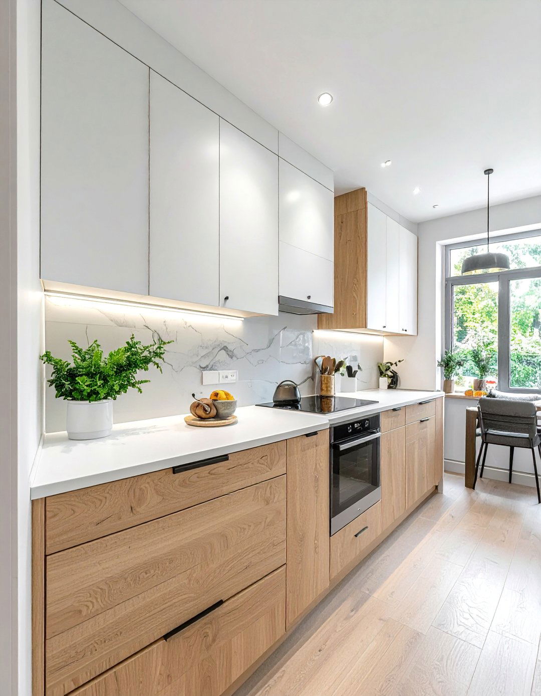 Galley Kitchen with a Light Wood and White Palette - 40 Galley Kitchen Ideas to Maximize Your Space