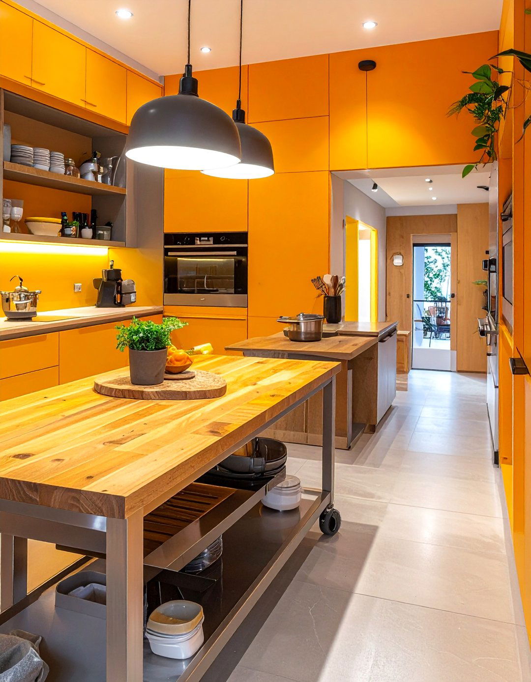 Galley Kitchen with a Mobile Kitchen Cart - 40 Galley Kitchen Ideas to Maximize Your Space