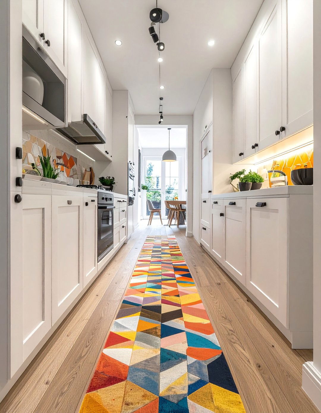 Galley Kitchen with a Patterned Floor Runner - 40 Galley Kitchen Ideas to Maximize Your Space