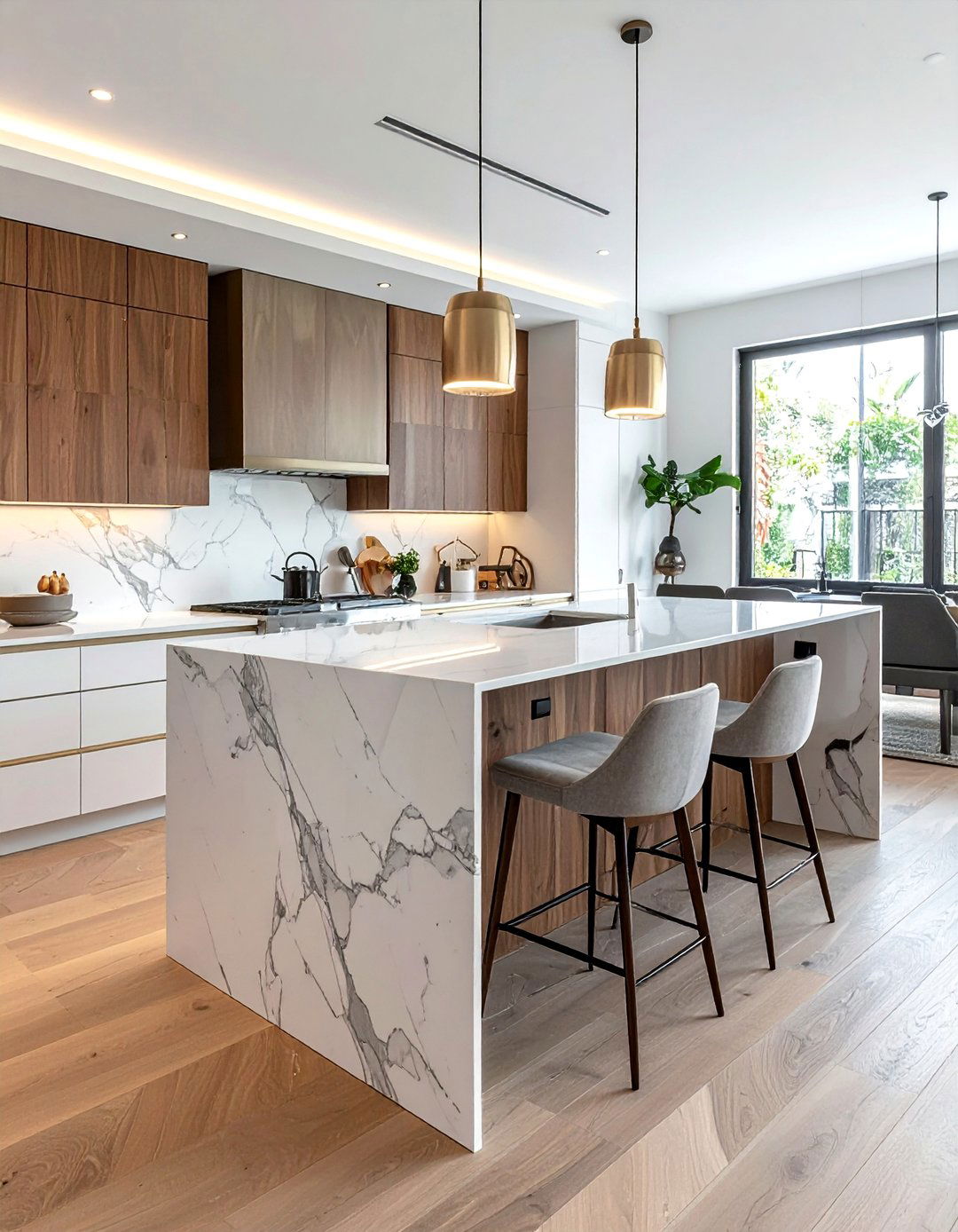 Galley Kitchen with a Waterfall Countertop - 40 Galley Kitchen Ideas to Maximize Your Space