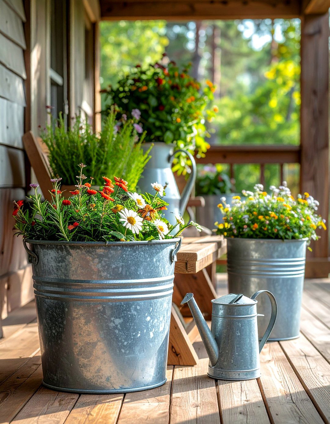 Galvanized Metal Accent Collection - 30 Rustic Porch Ideas to Enhance Your Outdoor Space