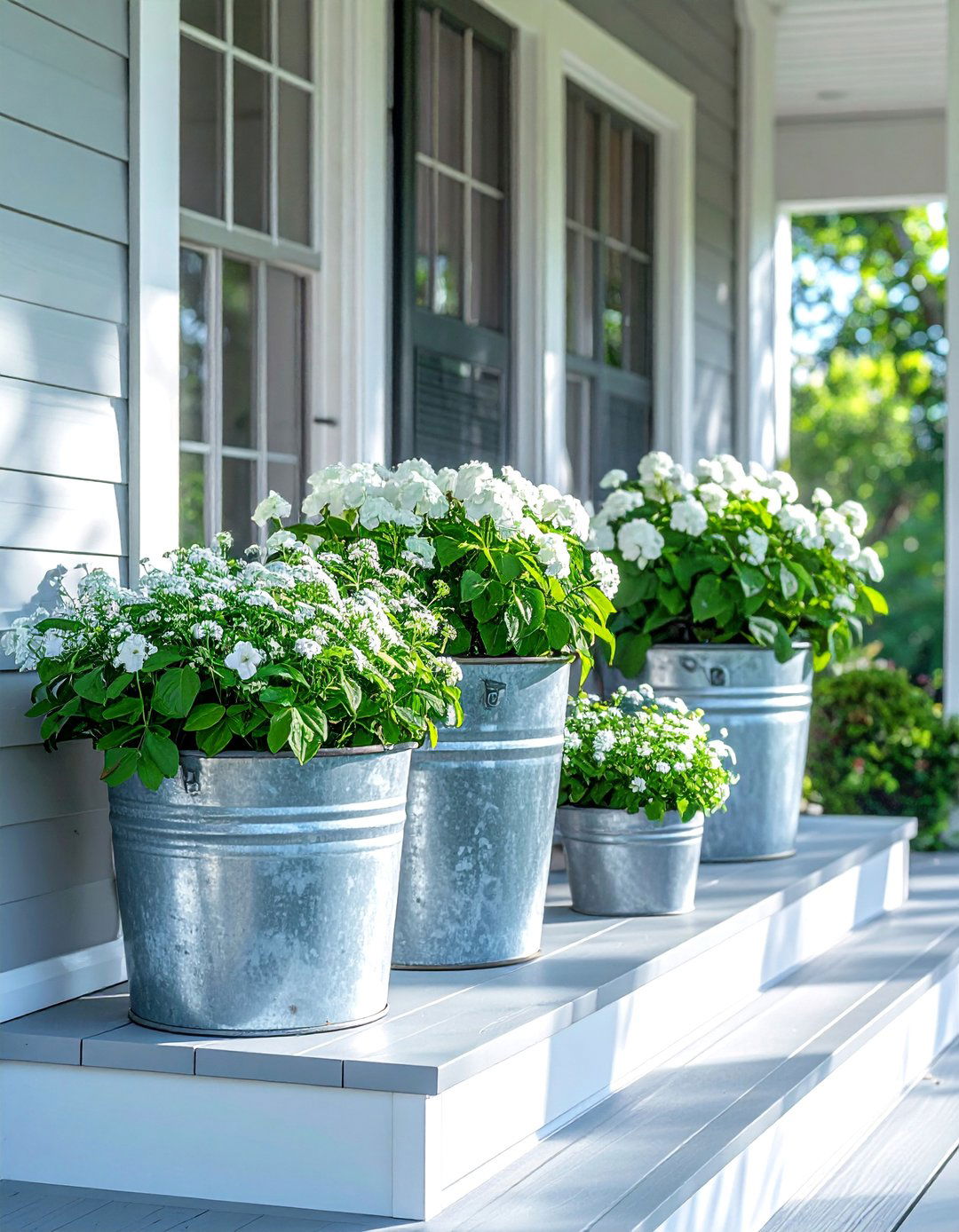 Galvanized Metal Planters for a Farmhouse Look - 40 Front Porch Ideas to Welcome Guests in Style