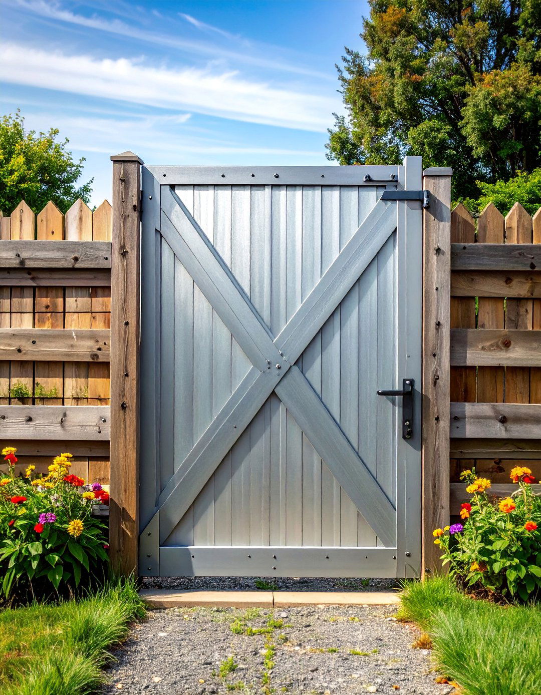 Galvanized Steel Farmhouse Metal Garden Gate - 25 Metal Garden Gate Ideas for a Stylish Entrance