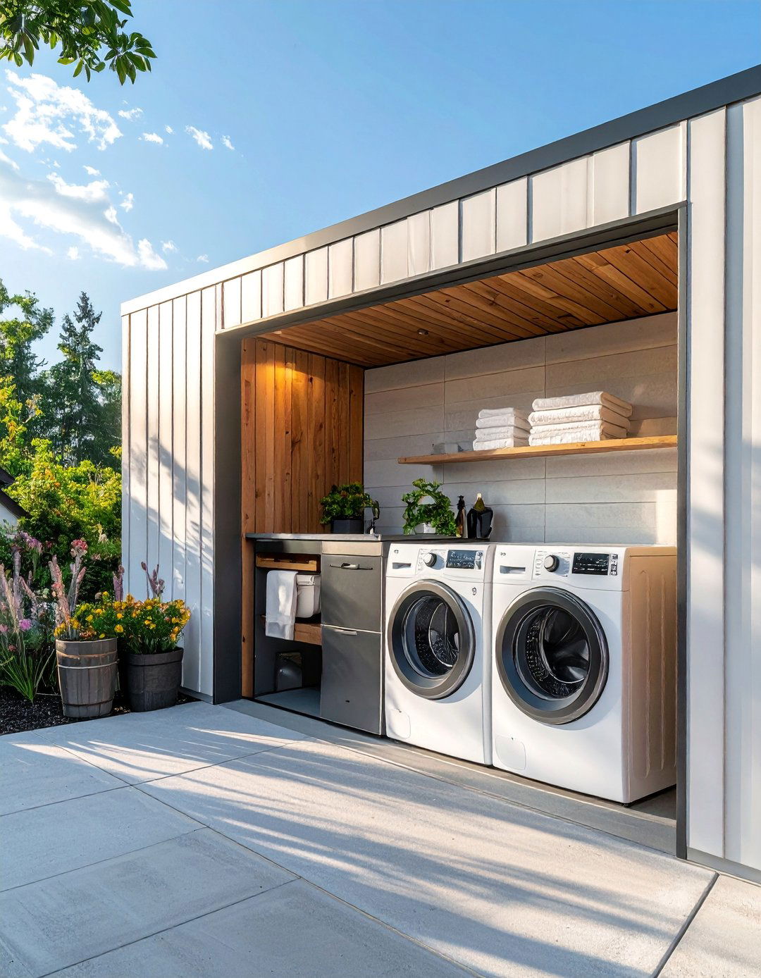 Garage Adjacent Outdoor Laundry Setup - 30 Outdoor Laundry Room Ideas for Functionality
