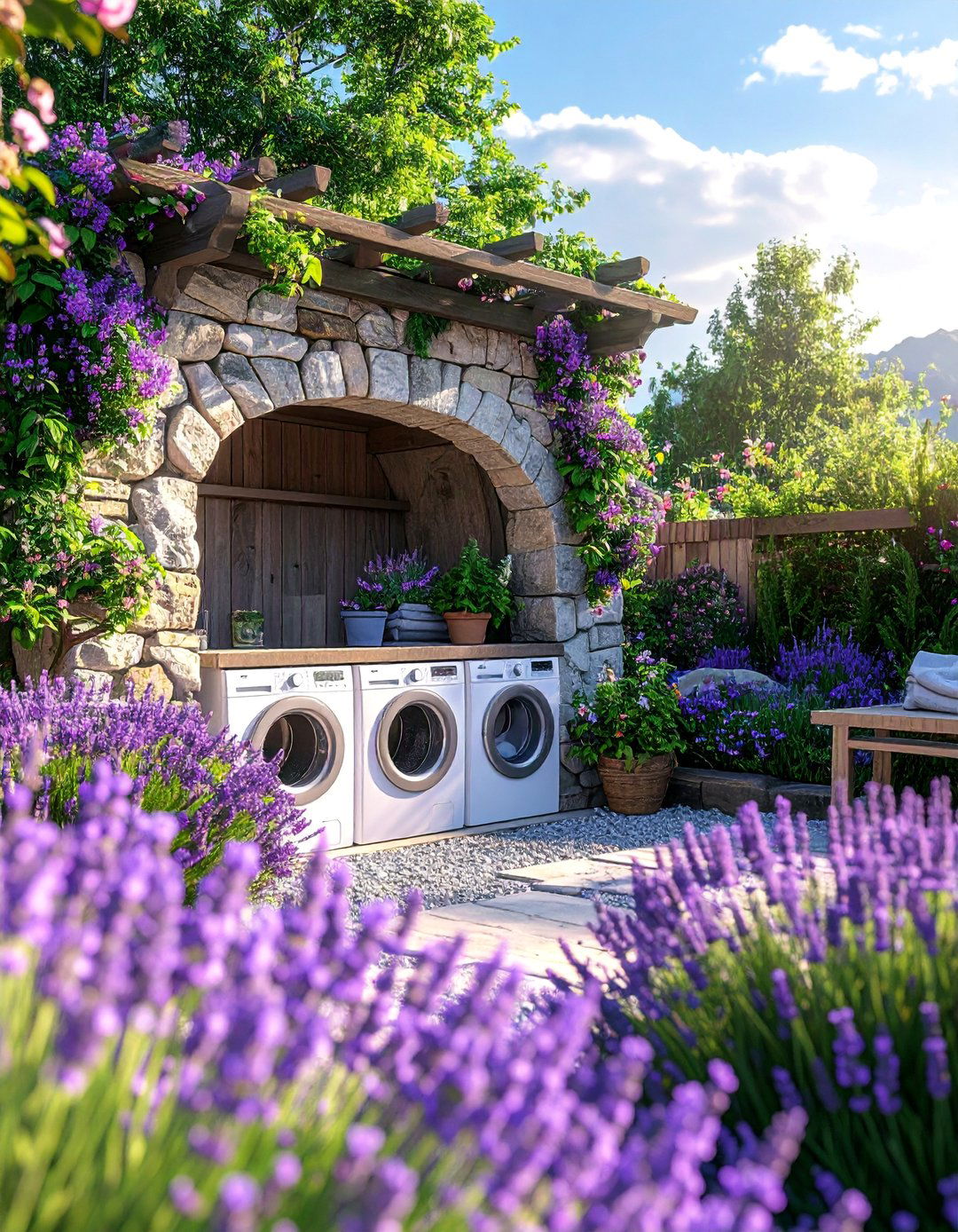 Garden Integrated Outdoor Laundry Corner - 30 Outdoor Laundry Room Ideas for Functionality