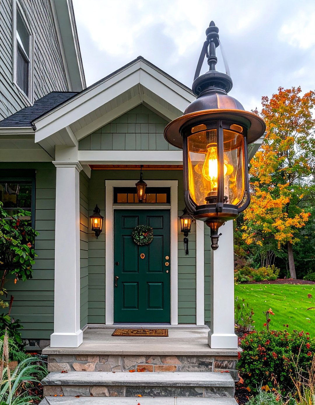 Gas Lantern Effect Electric Fixtures - 20 Front Porch Lighting Ideas to Enhance Your Home's Curb Appeal