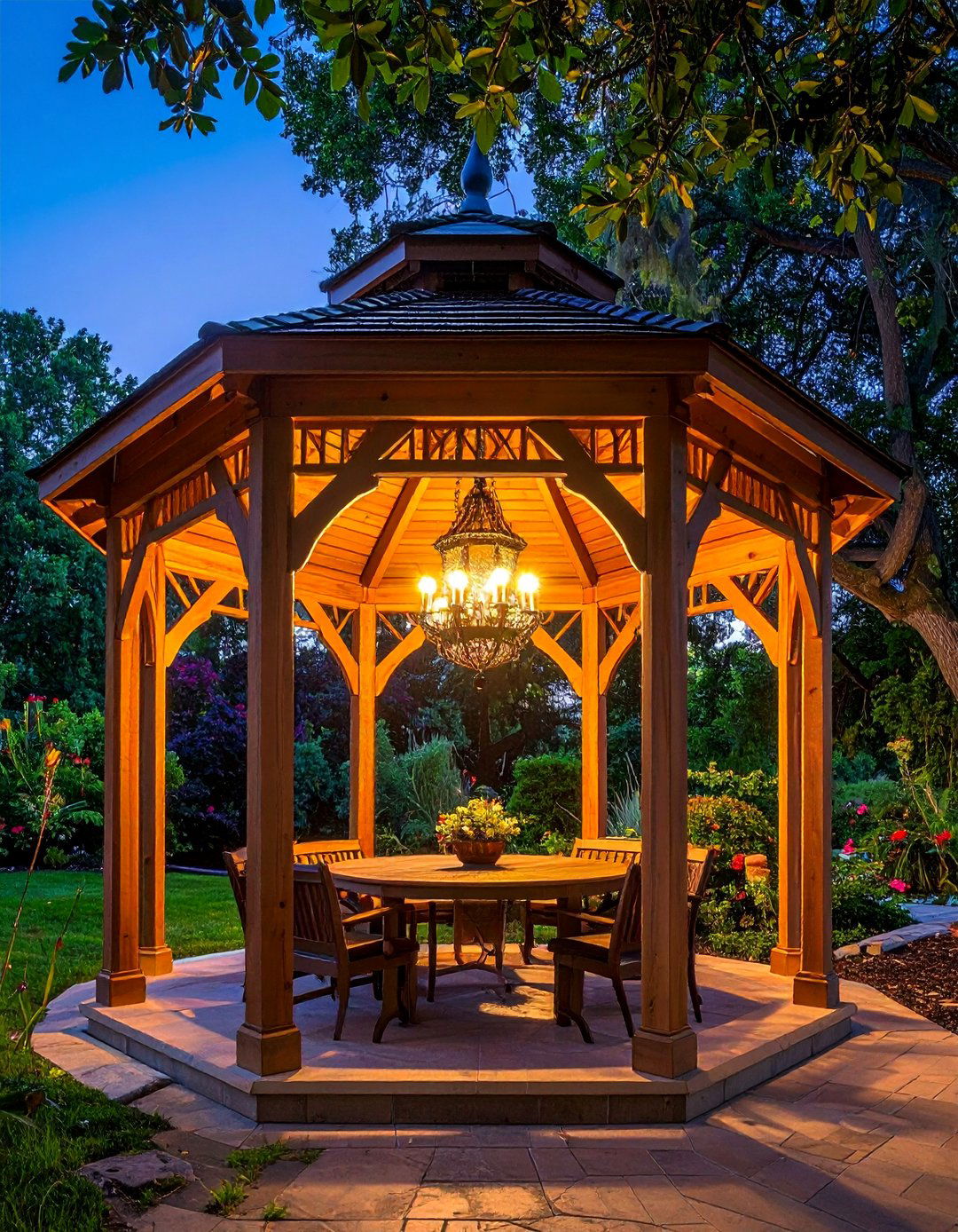 Gazebo Chandelier Features - 40 Backyard Lighting Ideas to Illuminate Your Space