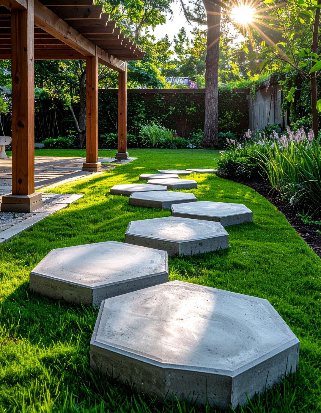 Geometric Concrete Garden Stepping Stones - 25 Concrete Garden Ideas to Enhance Your Outdoor Aesthetic