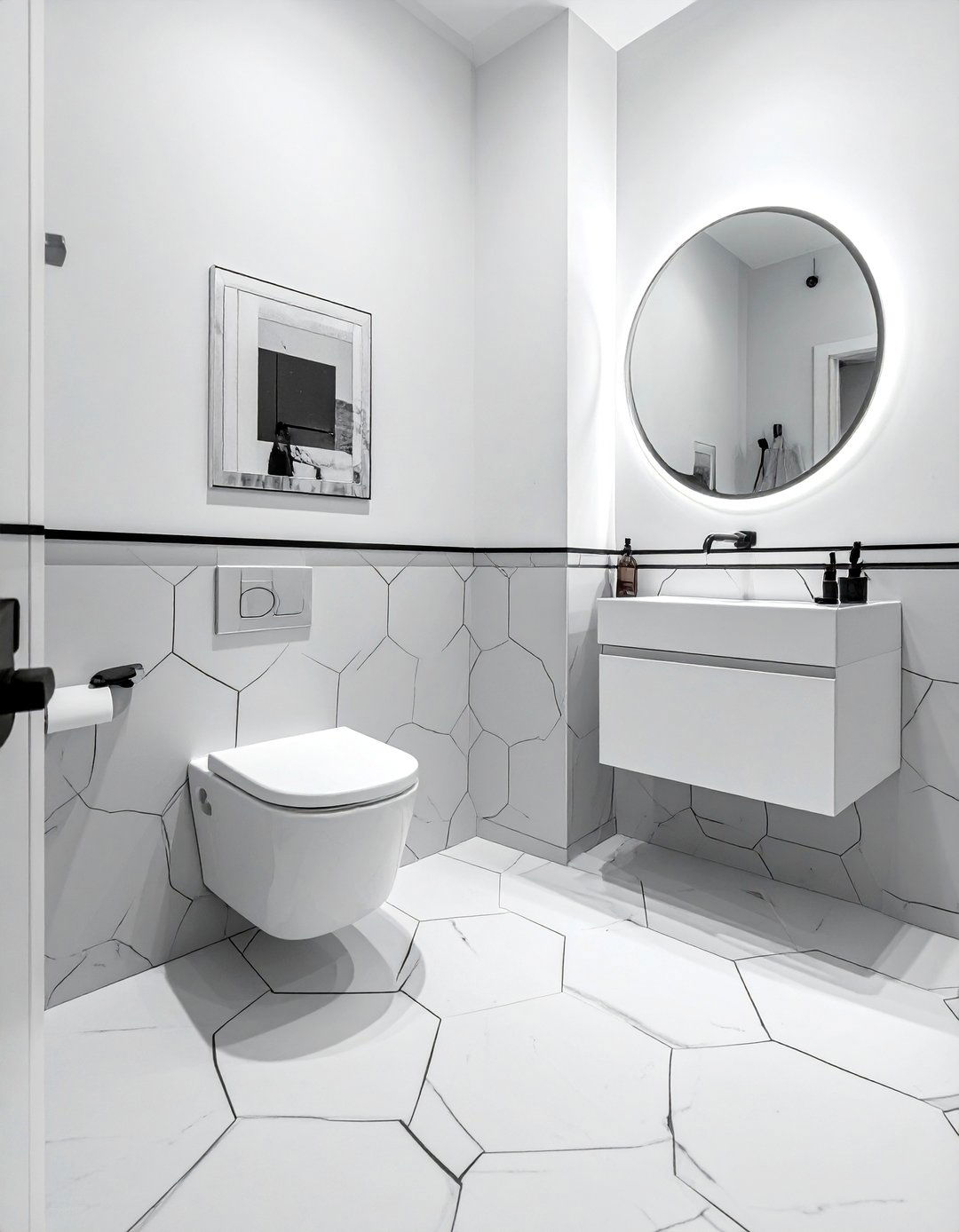 Geometric Hexagon Powder Room Floor Tile - 25 Powder Room Floor Tile Ideas for a Stunning Look