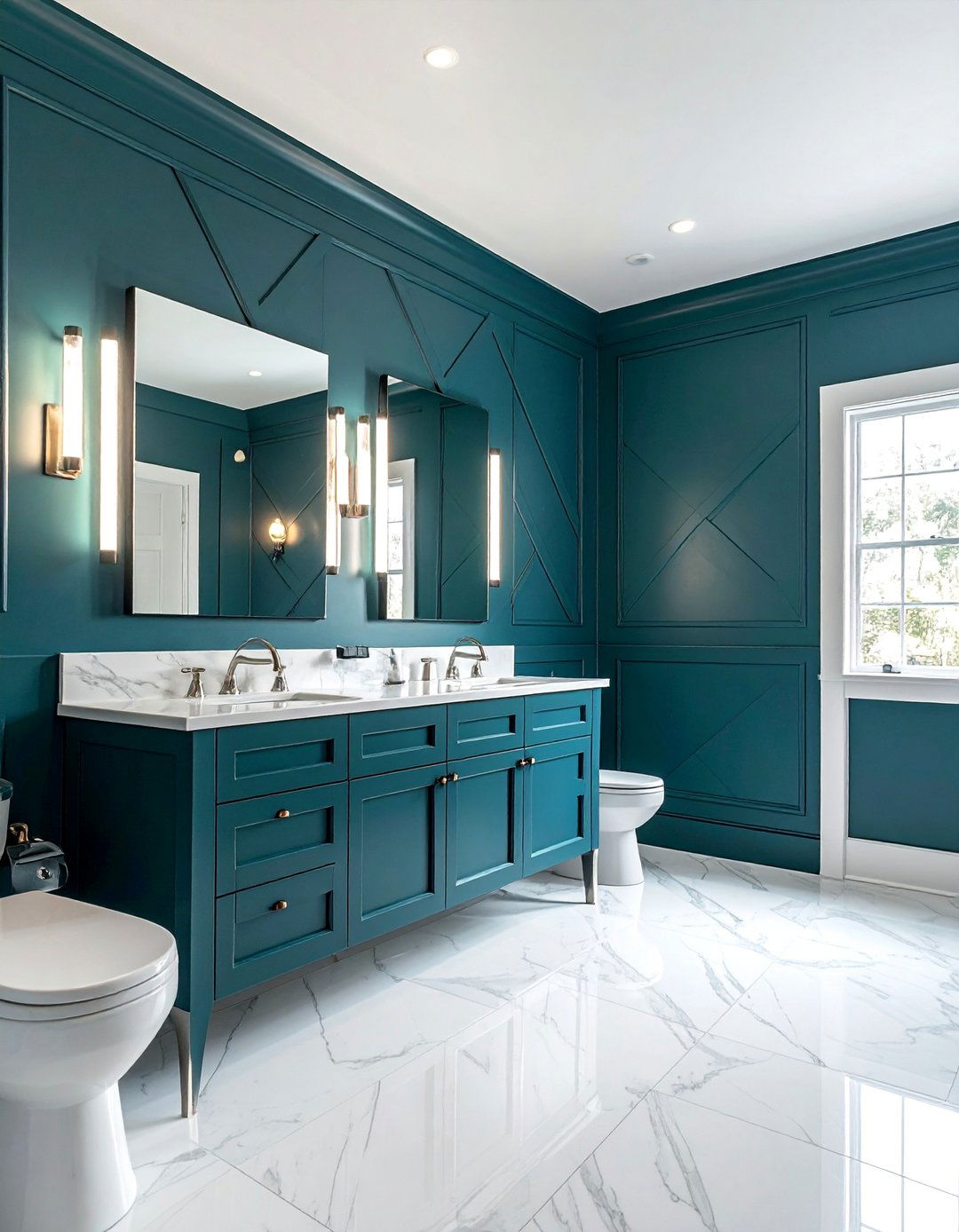 Geometric Patterned Powder Room Wainscoting - 25 Powder Room Wainscoting Ideas for a Stylish Bathroom