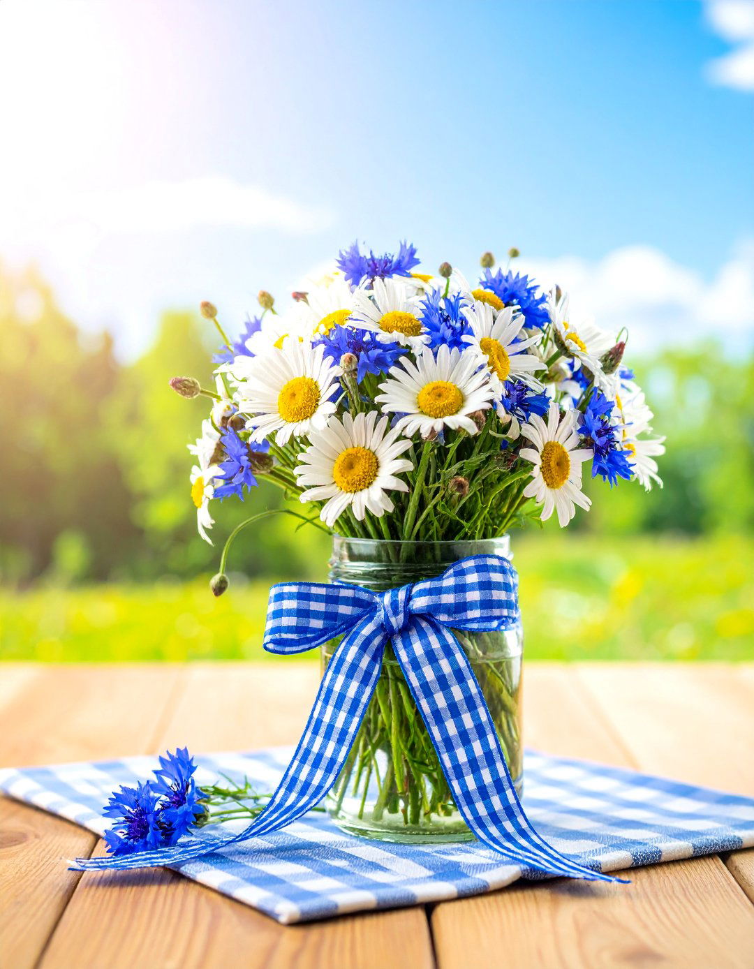 Gingham Ribbon and Wildflower Spring Centerpiece - 25 Spring Centerpiece Ideas for a Fresh Look