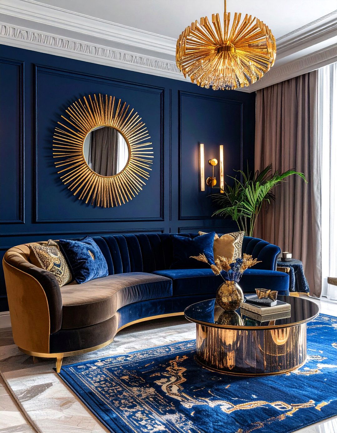 Glamorous Art Deco Inspired Navy Blue Space - 25 Navy Blue Living Room Ideas for a Stylish Space