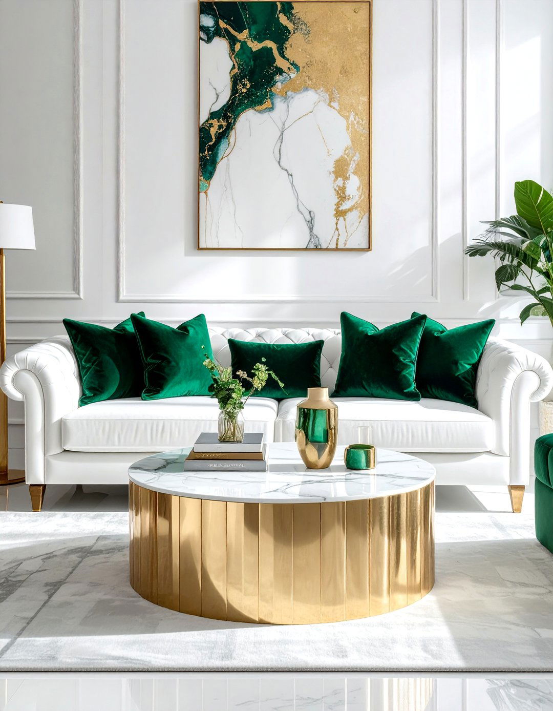 Glamorous White Couch Living Room with Gold Accents - 30 White Couch Living Room Ideas for a Bright Space