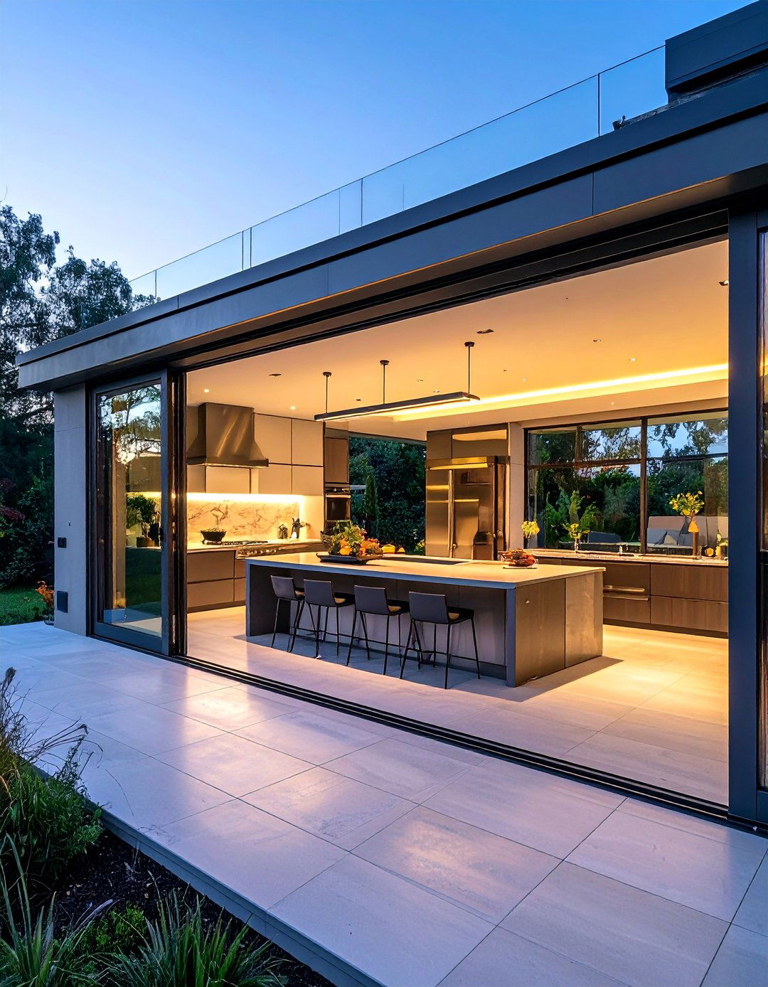Glass Door Connection Systems - 25 Covered Outdoor Kitchen Ideas for Year-Round Cooking