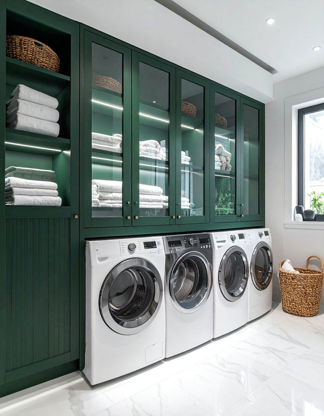 Glass Front Cabinetry with Interior Lighting - 30 Luxury Modern Laundry Room Ideas for Stylish Homes