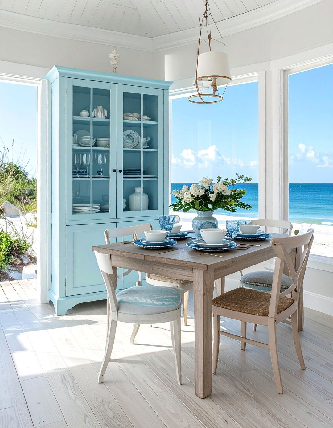 Glass Fronted Cabinet for Displaying Dishware - 20 Coastal Dining Room Ideas for a Beachy Vibe