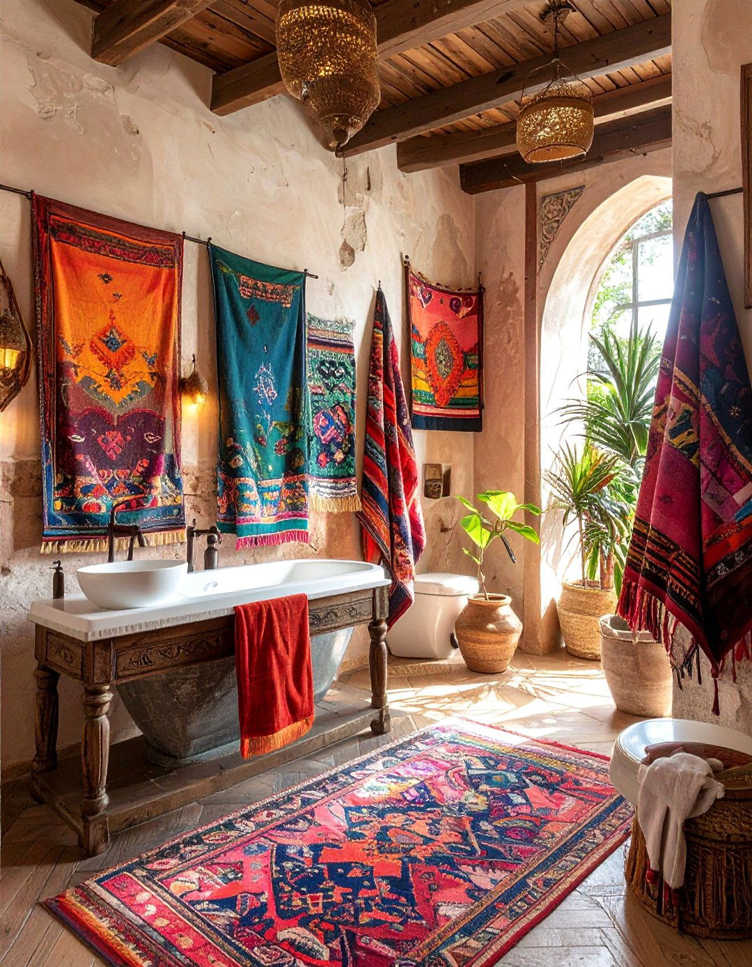 Global Textile Collection - 25 Boho Bathroom Ideas for a Free-Spirited Retreat