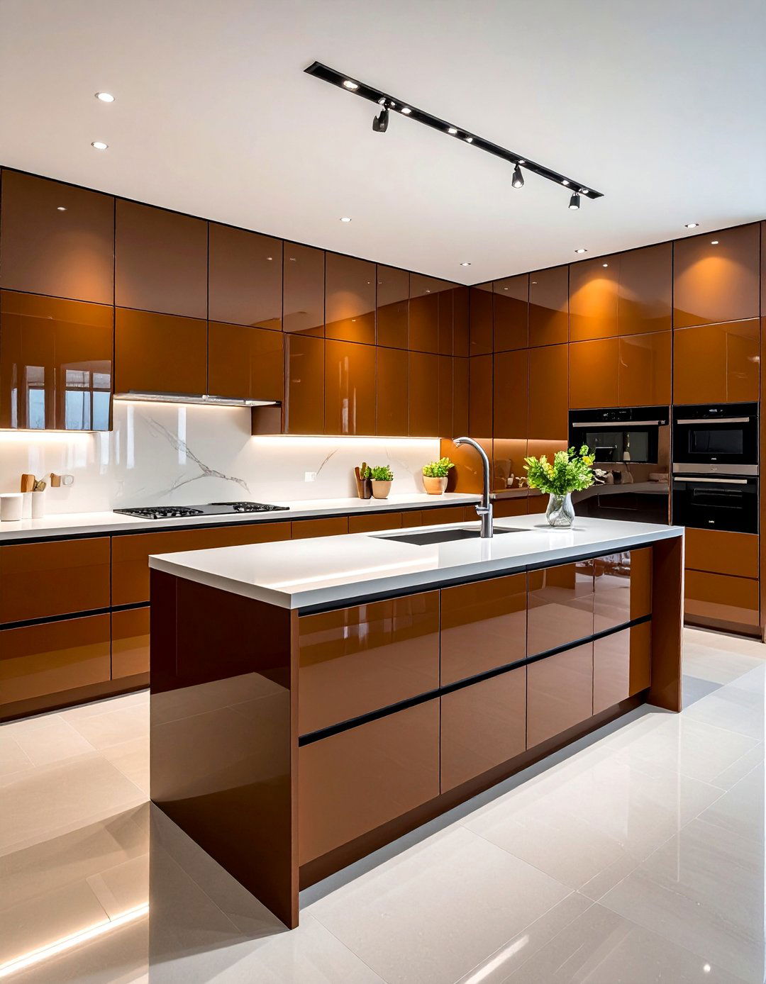 Glossy Brown Kitchen for a Modern Look - 20 Brown Kitchen Ideas for a Warm, Earthy Feel
