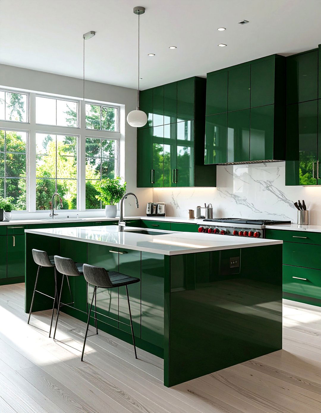 Glossy Dark Green Kitchen for a Glamorous Look - 40 Dark Green Kitchen Ideas for a Bold and Stylish Look
