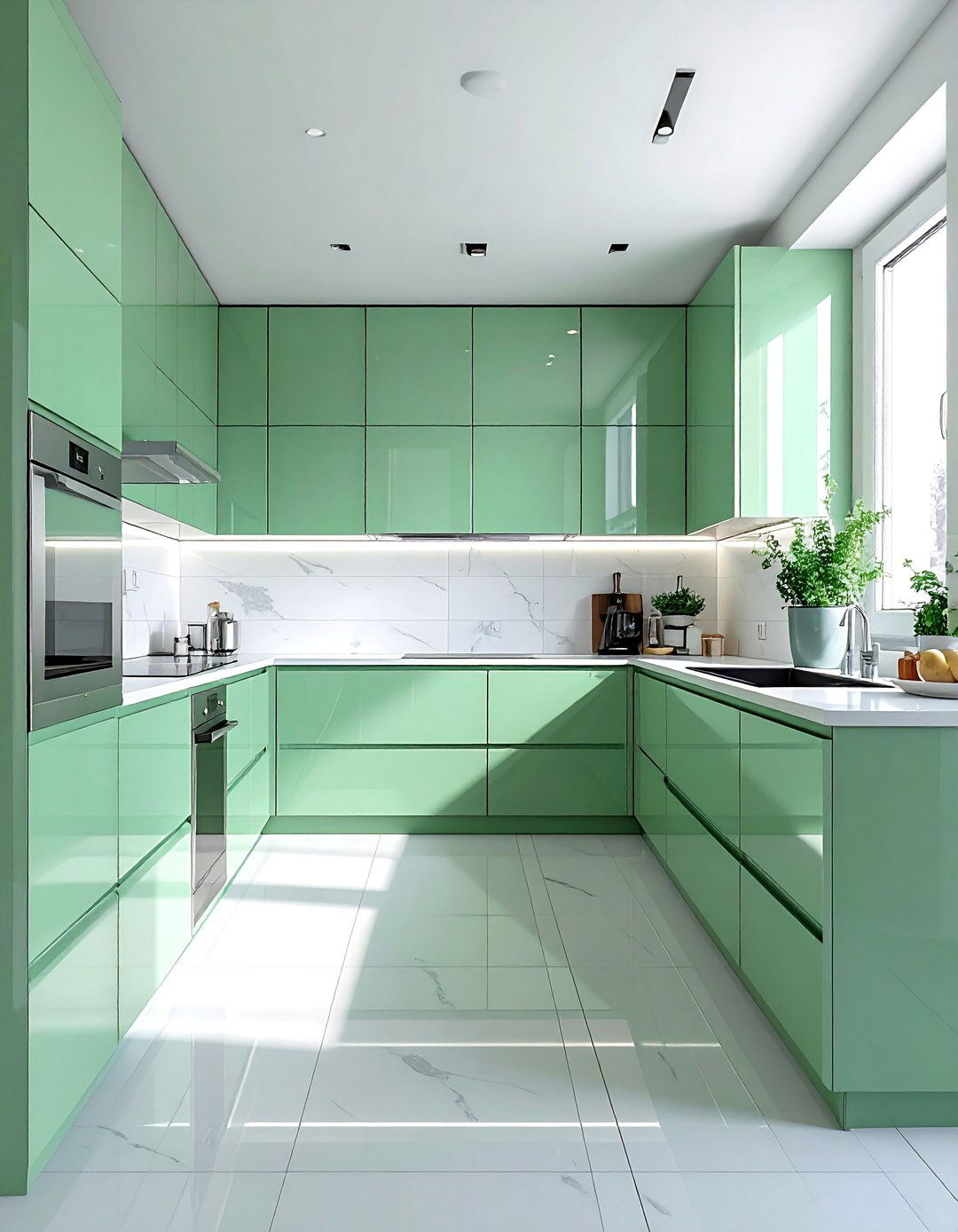 Glossy Mint Green Cabinet Finish